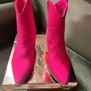 Vibrant Pink sparkle Ankle Boots by Cathy Din with replacement sparkles